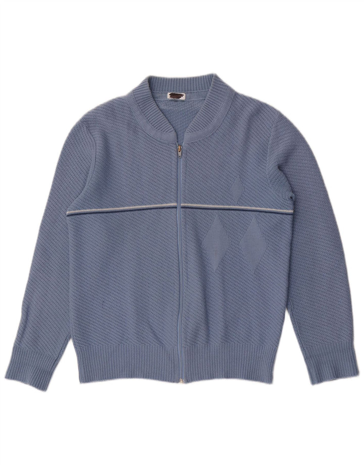 Vintage Herren Cardigan Pullover Mittelblau gestreift
