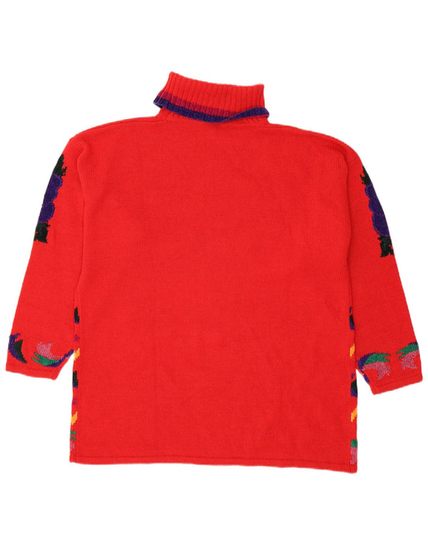 Vintage Damen Rollkragenpullover Pullover UK 18 XL Rot Blumen Polyacryl