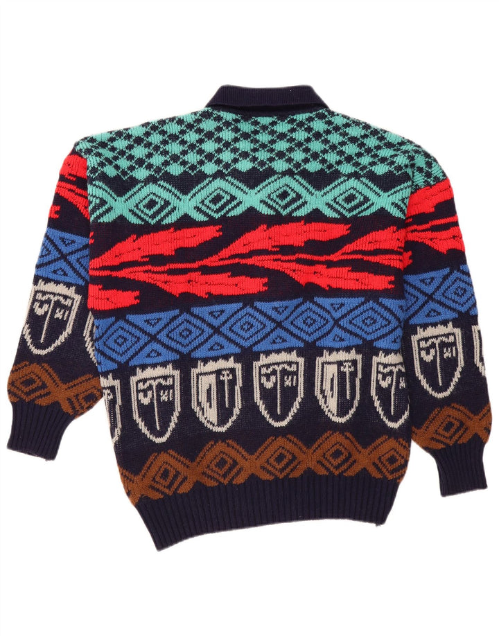 Vintage Herren Polo-Halspullover Pullover IT 50 Medium Mehrfarbig Geometrisch