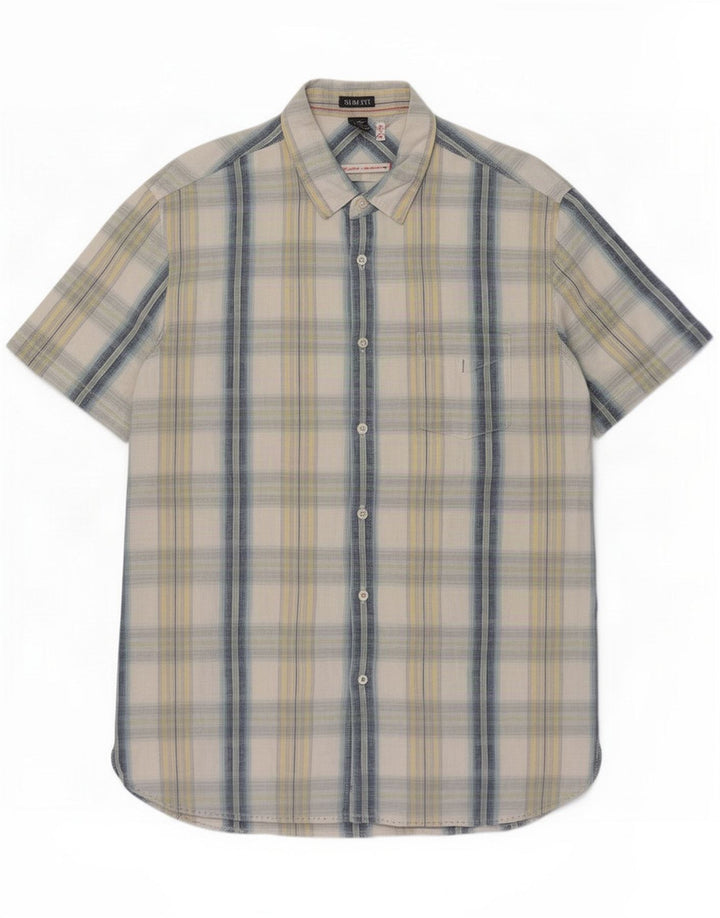 White Stuff Herren Slim Fit Hemd Mittelblau kariertes Leinen