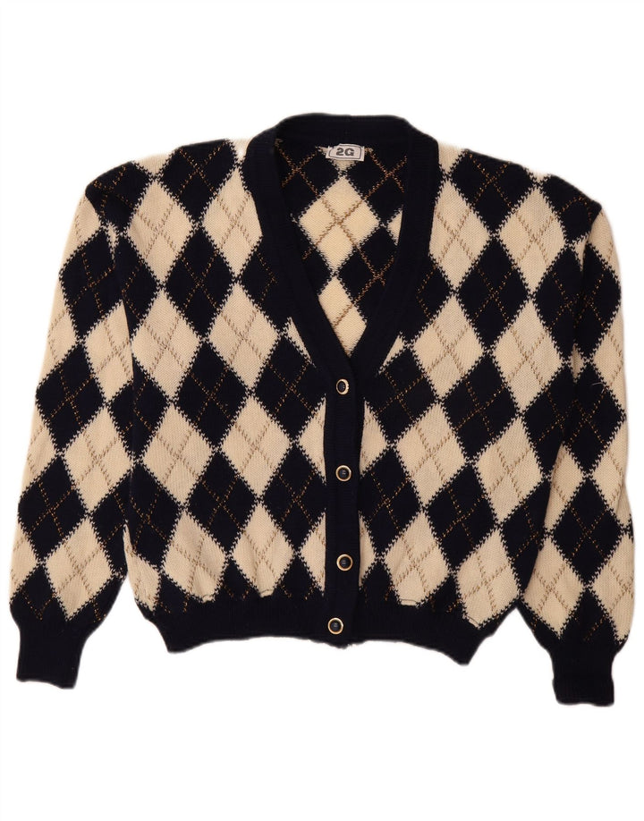 Vintage Damen Strickjacke IT 48 XL Beige Argyle/Diamant