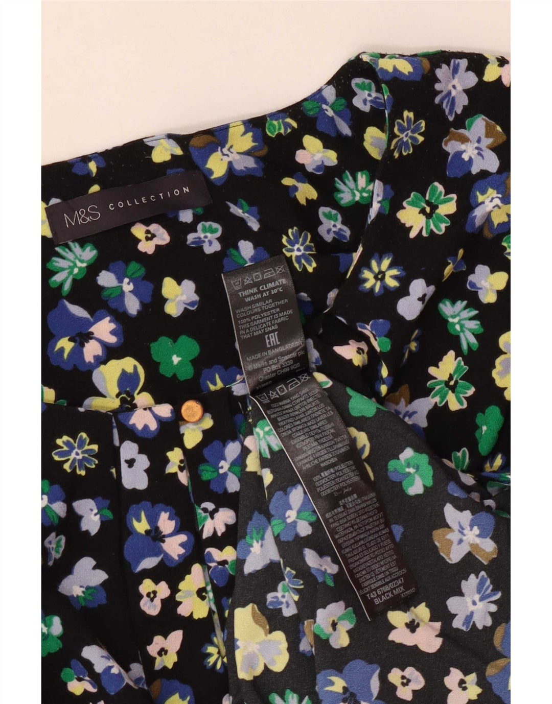 Marks & Spencer Damen-Blusenoberteil UK 12 Mittelschwarzes, geblümtes Polyester