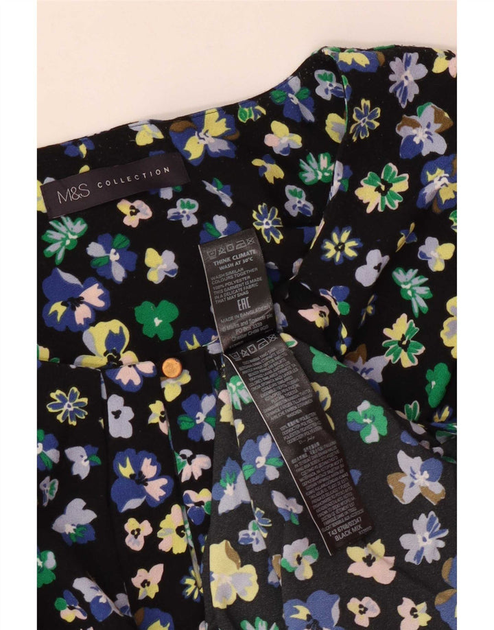 Marks & Spencer Damen-Blusenoberteil UK 12 Mittelschwarzes, geblümtes Polyester