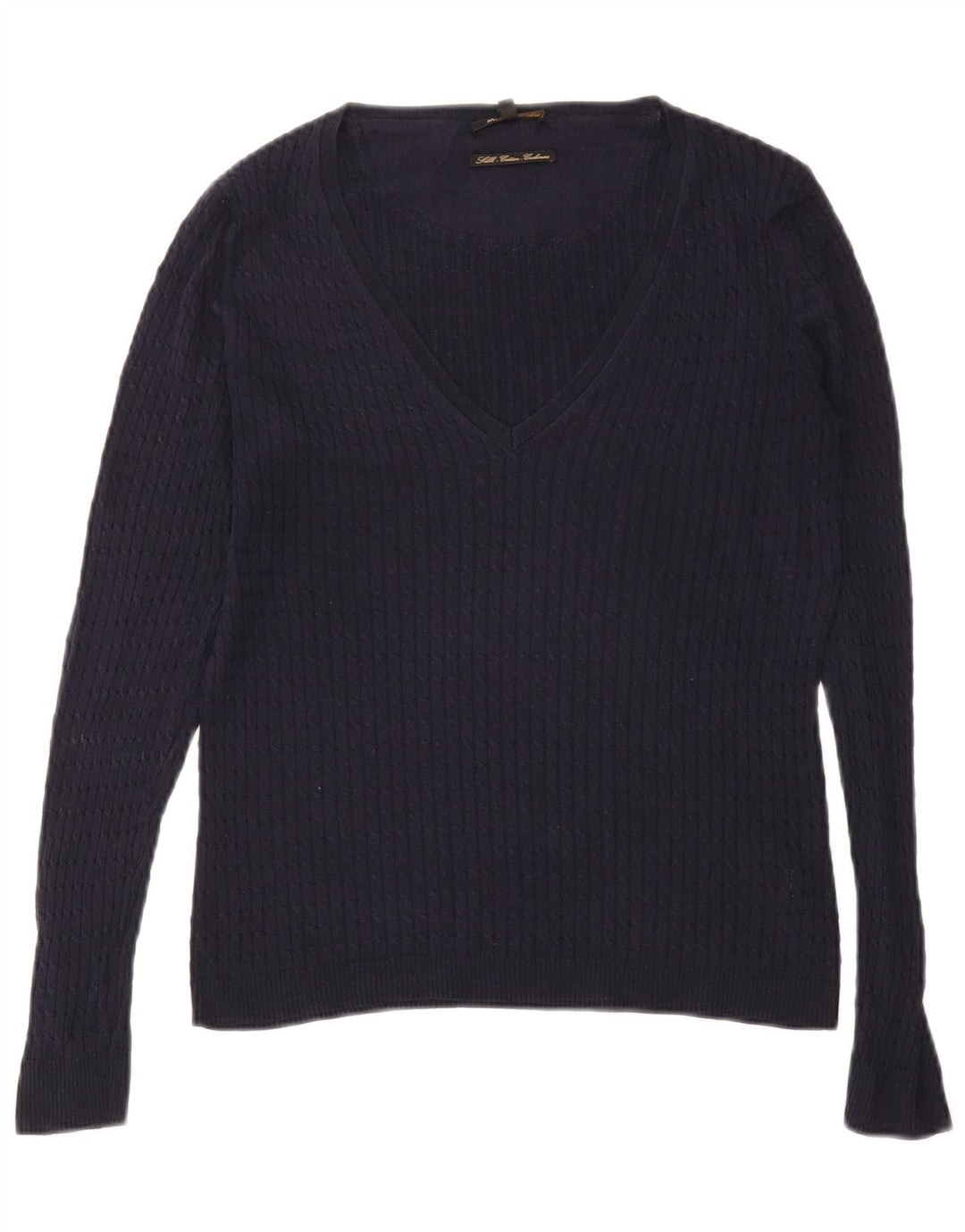 Massimo Dutti Damen-Pullover mit V-Ausschnitt, UK 14, Größe L, Marineblau, Seide