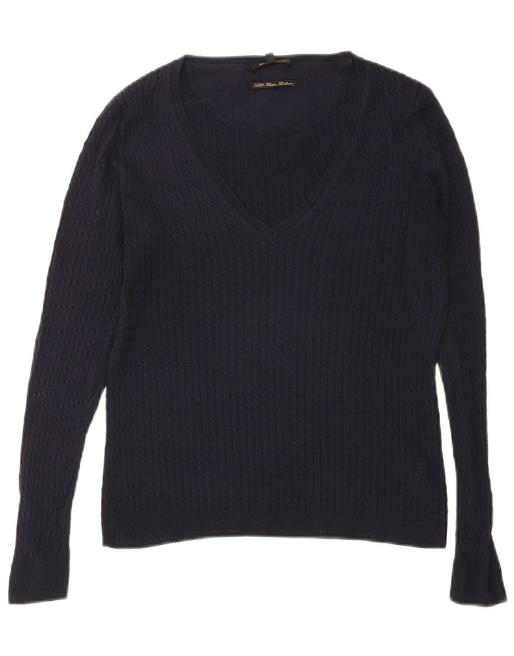 Massimo Dutti Damen-Pullover mit V-Ausschnitt, UK 14, Größe L, Marineblau, Seide