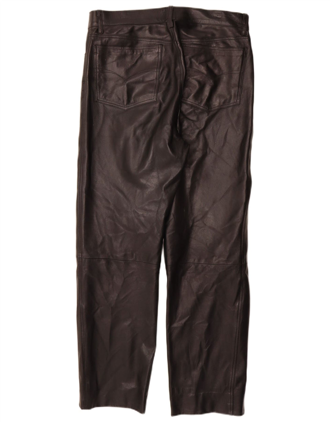 VINTAGE Herren gerade Lederhose IT 50 Large W32 L30 Schwarzes Leder