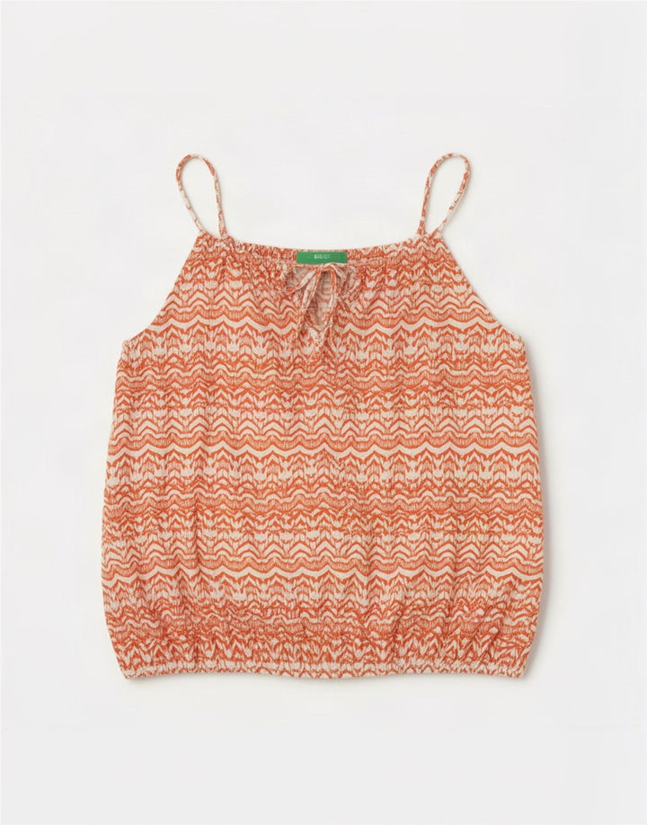 Übergroßes Cami-Top für Damen von Benetton, UK-Größe 44, aus mittelroter, geometrischer Baumwolle