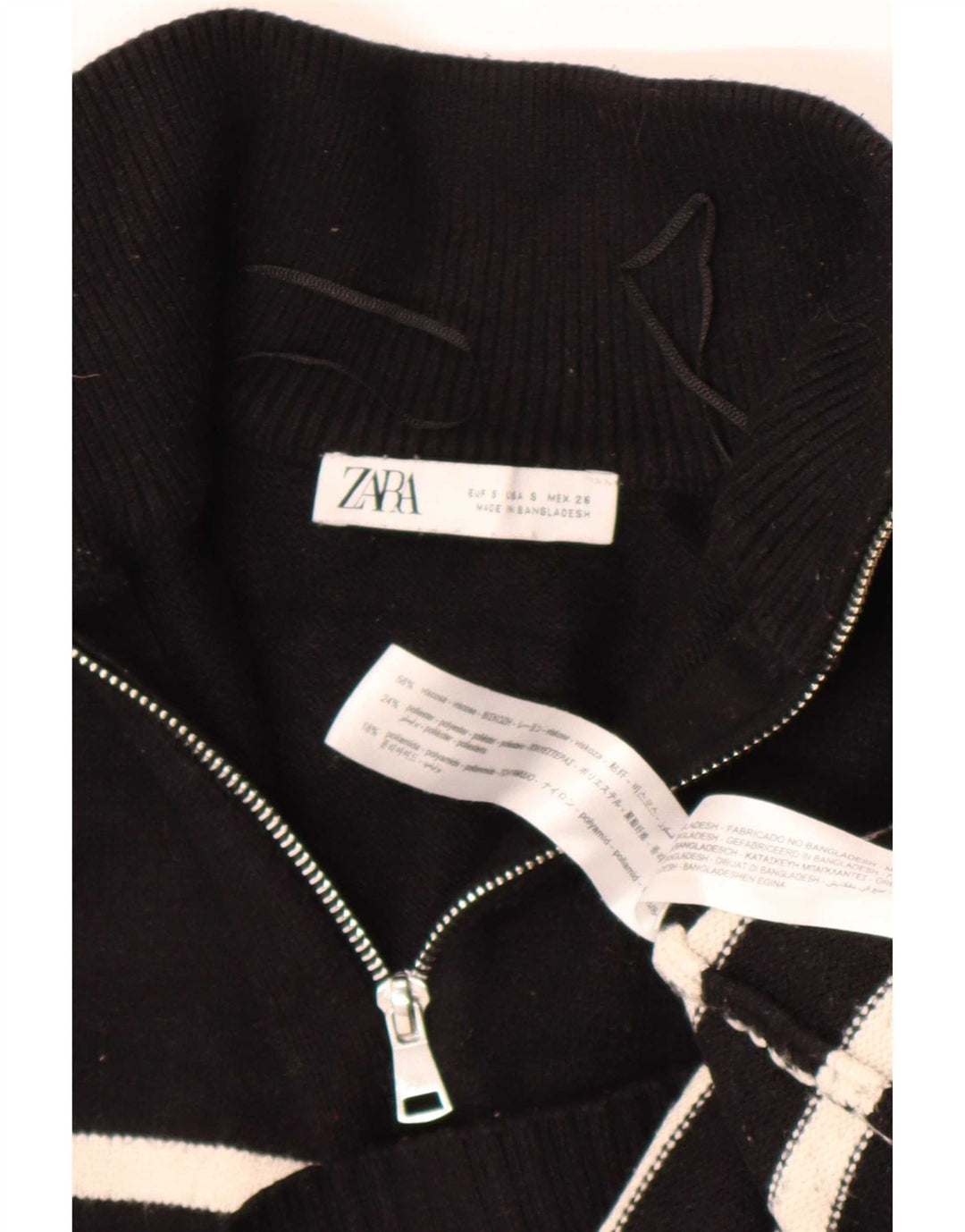 Zara Damen-Pullover, übergroß, mit Reißverschluss, Gr. 10, Größe S, Schwarz, gestreift