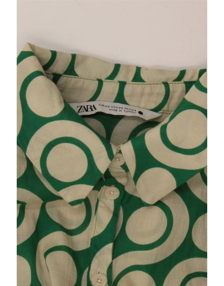 ZARA Womens Abstract Pattern Shirt Dress UK 6 XS Green Vintage Zara and Second-Hand Zara from Messina Hembry 