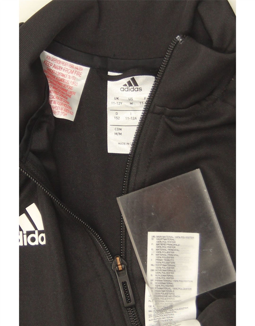 Adidas Mädchen-Trainingsanzug-Top-Jacke, 11–12 Jahre, schwarzes Polyester