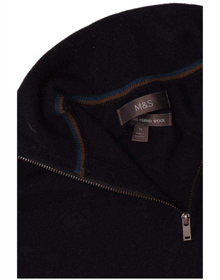 Marks & Spencer Herren-Pullover mit Reißverschluss am Hals, mittelmarineblaue Merinowolle