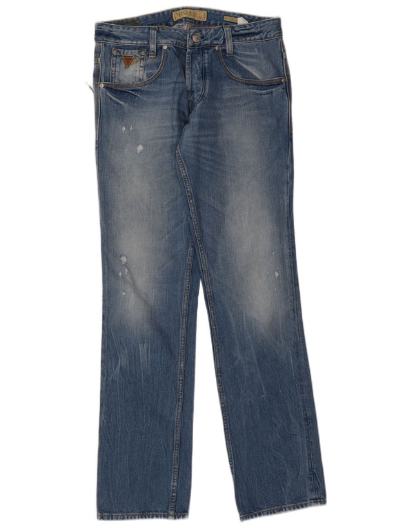 Guess Herren Distressed Straight Jeans W31 L34 Blaue Baumwolle