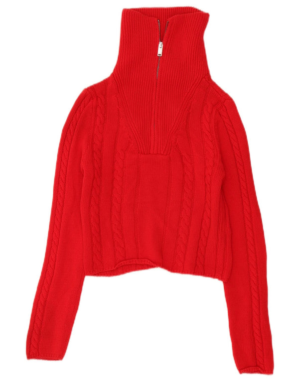 Zara Damen Crop Zip Neck Pullover Pullover UK 6 XS Rot Acryl