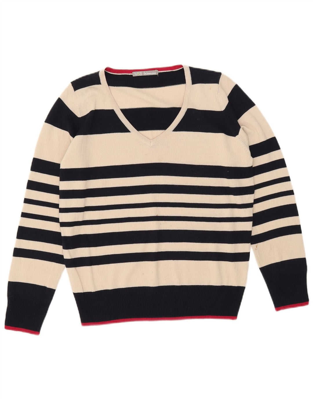Marks & Spencer Damen-Pullover mit V-Ausschnitt, Gr. 12, mittelgrau, gestreift