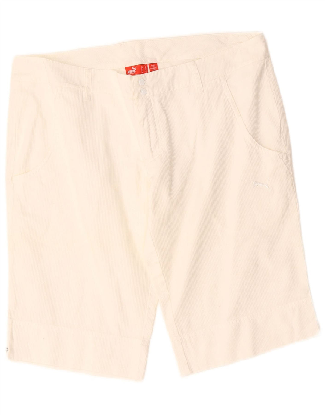 Puma Damen Casual Shorts UK 12 Medium W34 Weißer Nadelstreifen