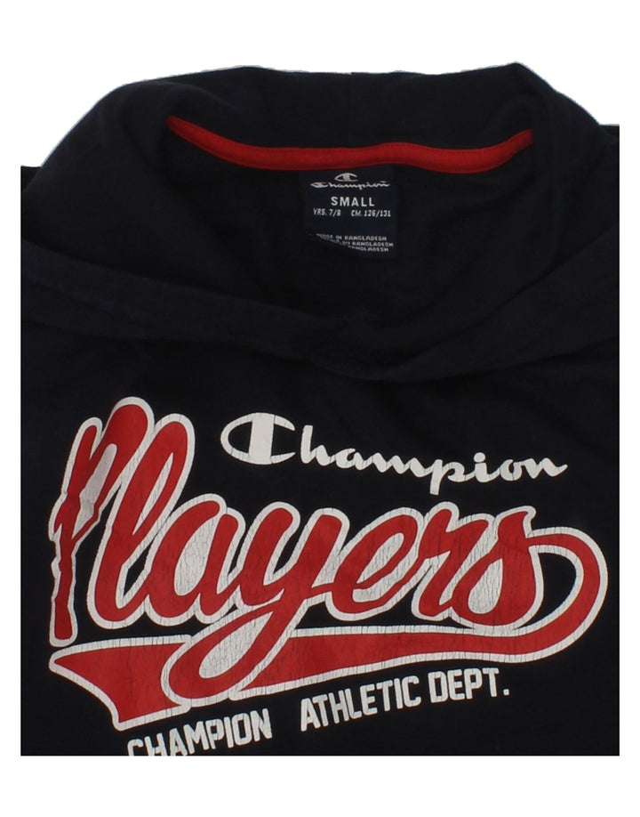 CHAMPION Boys Graphic Hoodie Jumper 7-8 Years Small  Navy Blue Cotton | Vintage Champion | Thrift | Second-Hand Champion | Used Clothing | Messina Hembry 