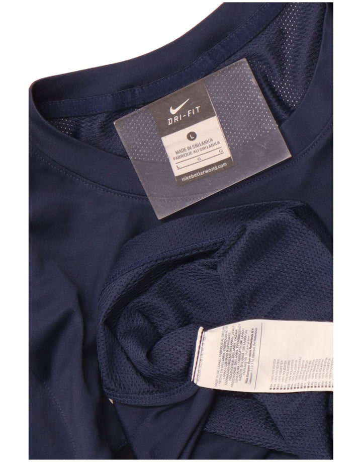 Nike Herren Dri Fit T-Shirt Top Large Marineblau Polyester