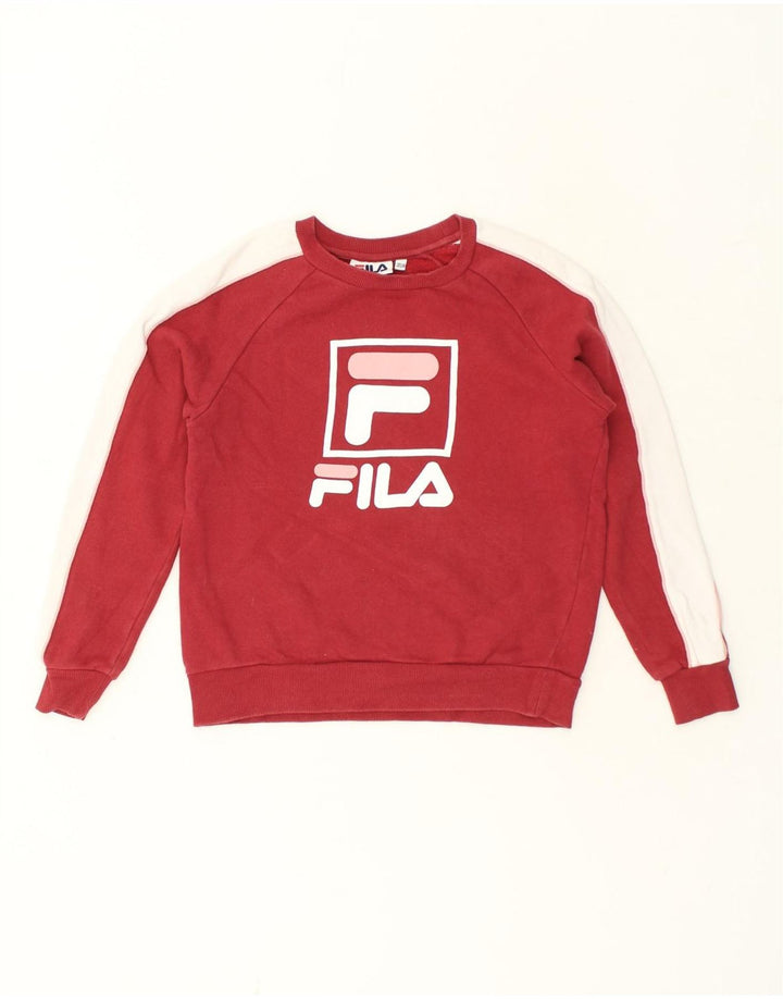 FILA Womens Graphic Sweatshirt Jumper US 4 Small Red Colourblock Cotton | Vintage Fila | Thrift | Second-Hand Fila | Used Clothing | Messina Hembry 