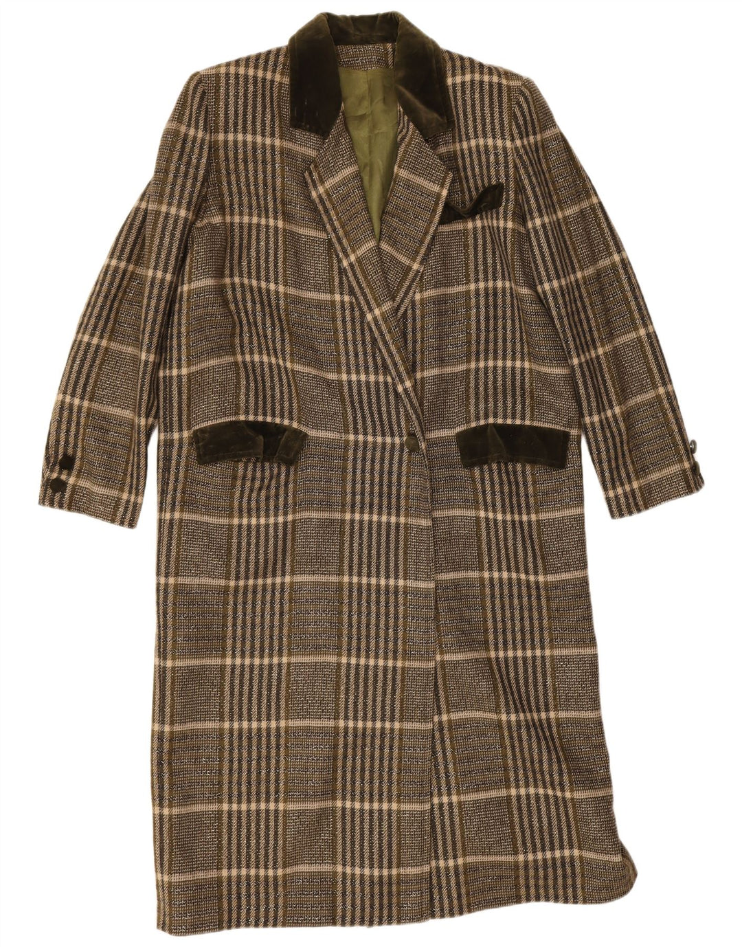 Vintage Damen Übergroßer Mantel UK 14 Medium Khaki Check