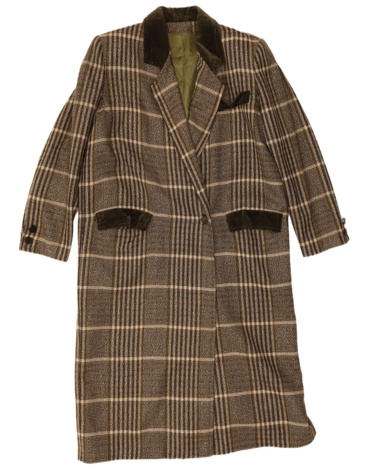 Vintage Damen Übergroßer Mantel UK 14 Medium Khaki Check