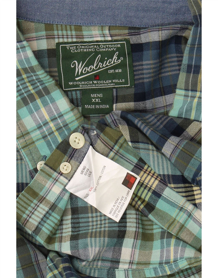 WOOLRICH Mens Short Sleeve Shirt 2XL Green Check Cotton