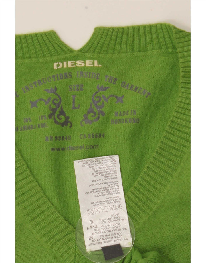 Diesel Herren-Pullover mit V-Ausschnitt, groß, grüne Baumwolle