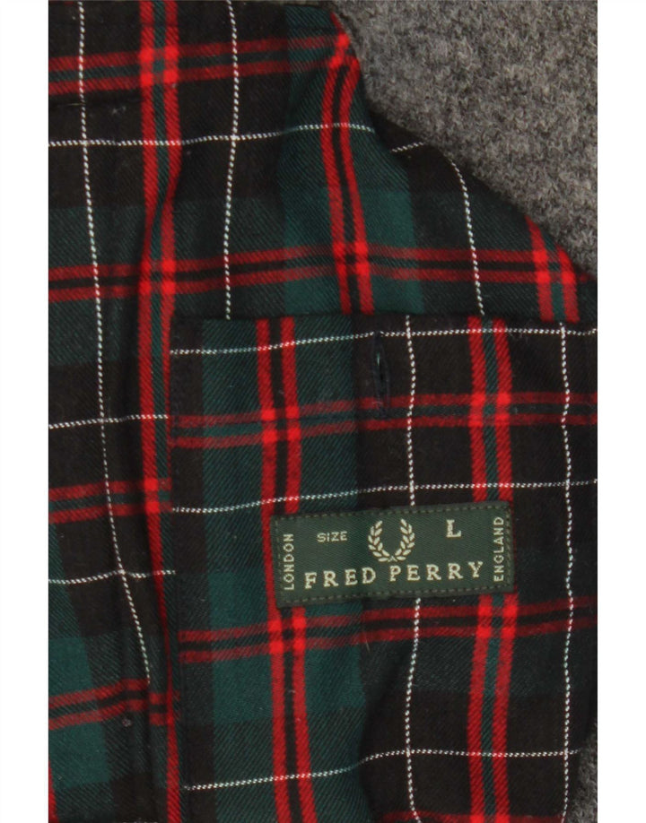 Fred Perry Herren Strick-Duffle-Jacke UK 40 Große graue Wolle