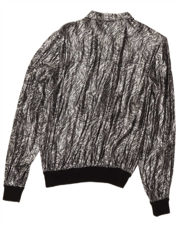 Vintage Damen Hemdbluse mit abstraktem Muster UK 16 Groß Silber