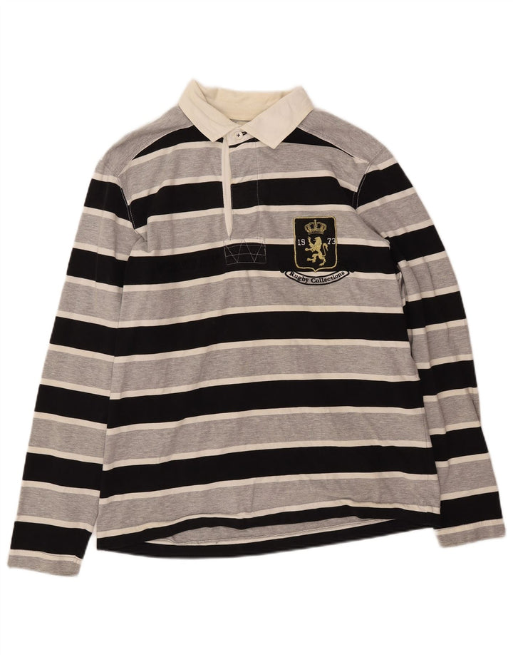 LOTTO Herren-Rugby-Poloshirt mit Grafik, langärmelig, mittelschwarz gestreift