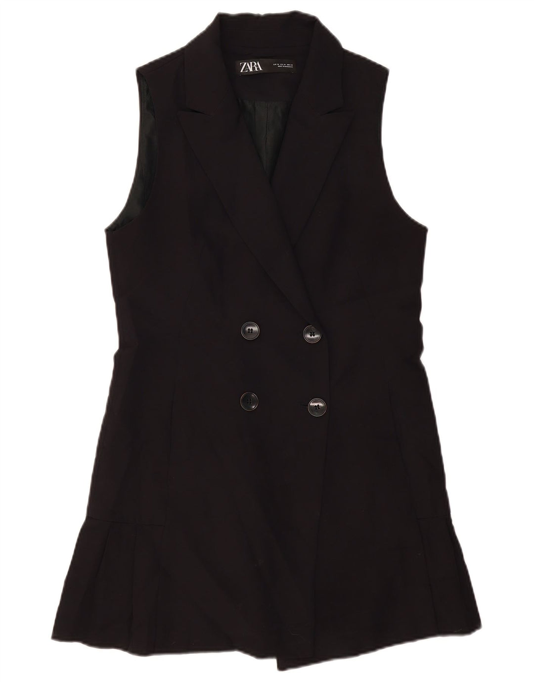 Zara Damen ärmelloser zweireihiger Mantel UK 12 Medium Schwarz