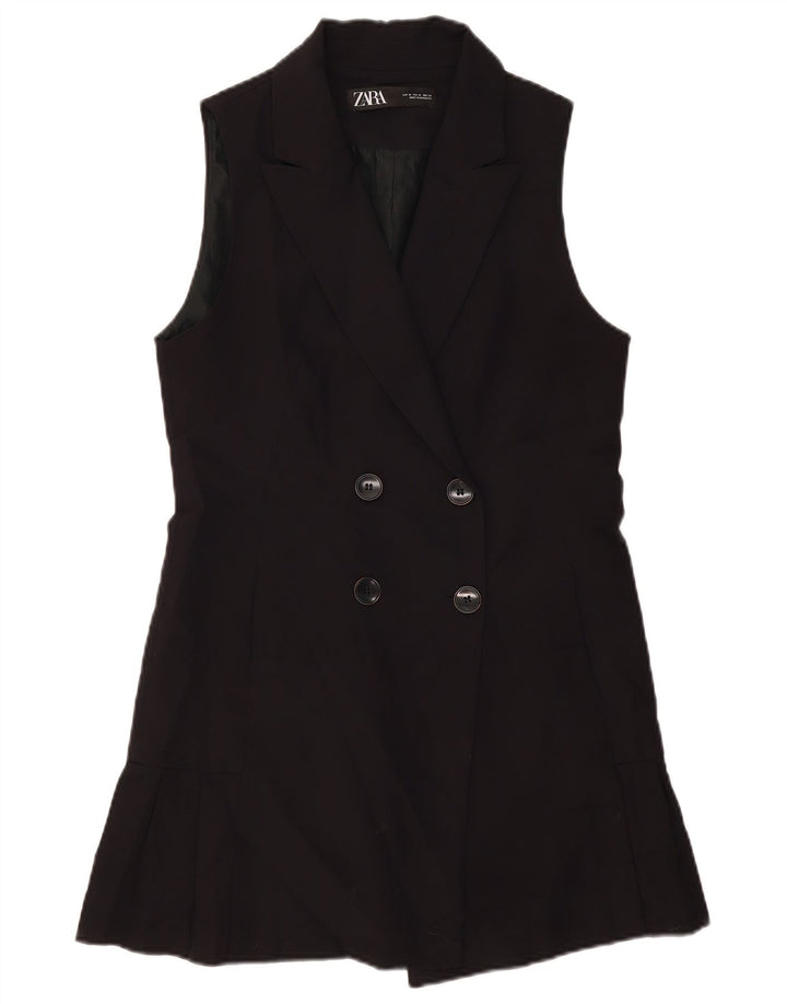 Zara Damen ärmelloser zweireihiger Mantel UK 12 Medium Schwarz