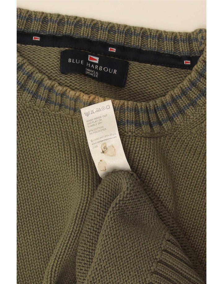 Marks & Spencer Herren-Pullover mit Rundhalsausschnitt, groß, grüne Baumwolle