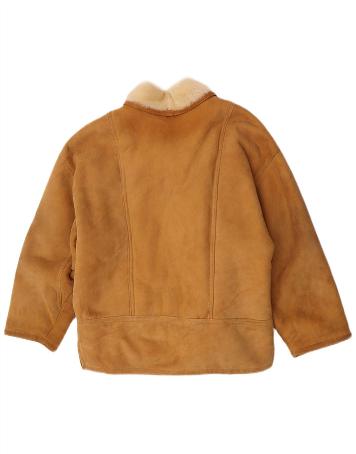 Vintage Damen Übergroße Lammfelljacke IT 42 Mittelbrauner Farbblock