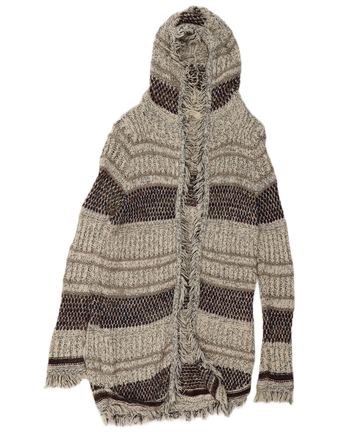 ZARA Damen Longline-Cardigan mit Kapuze, Gr. 14, mittelmehrfarbig