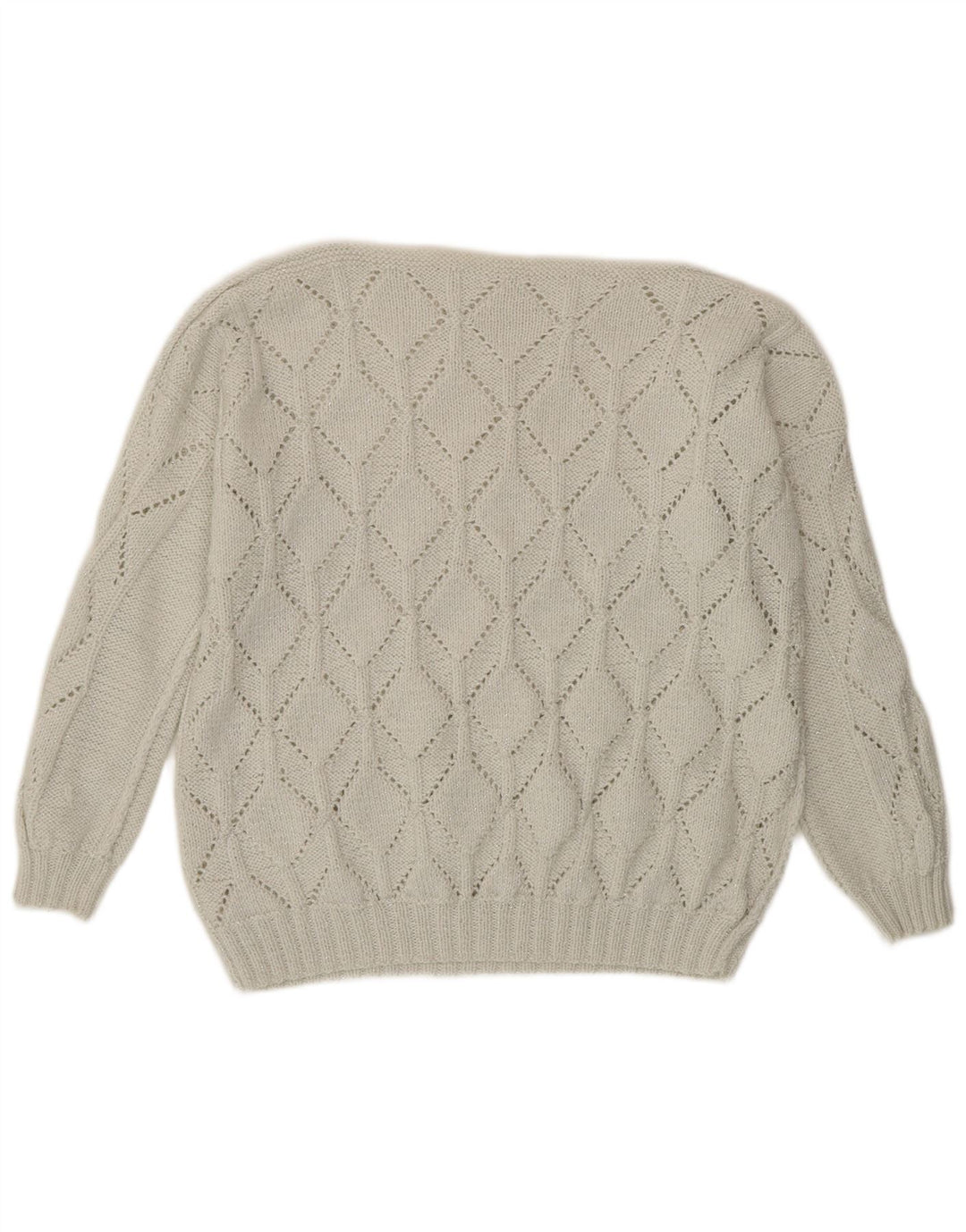 VINTAGE Damen-Pullover mit U-Boot-Ausschnitt, Gr. 18, XL, gebrochenes Weiß