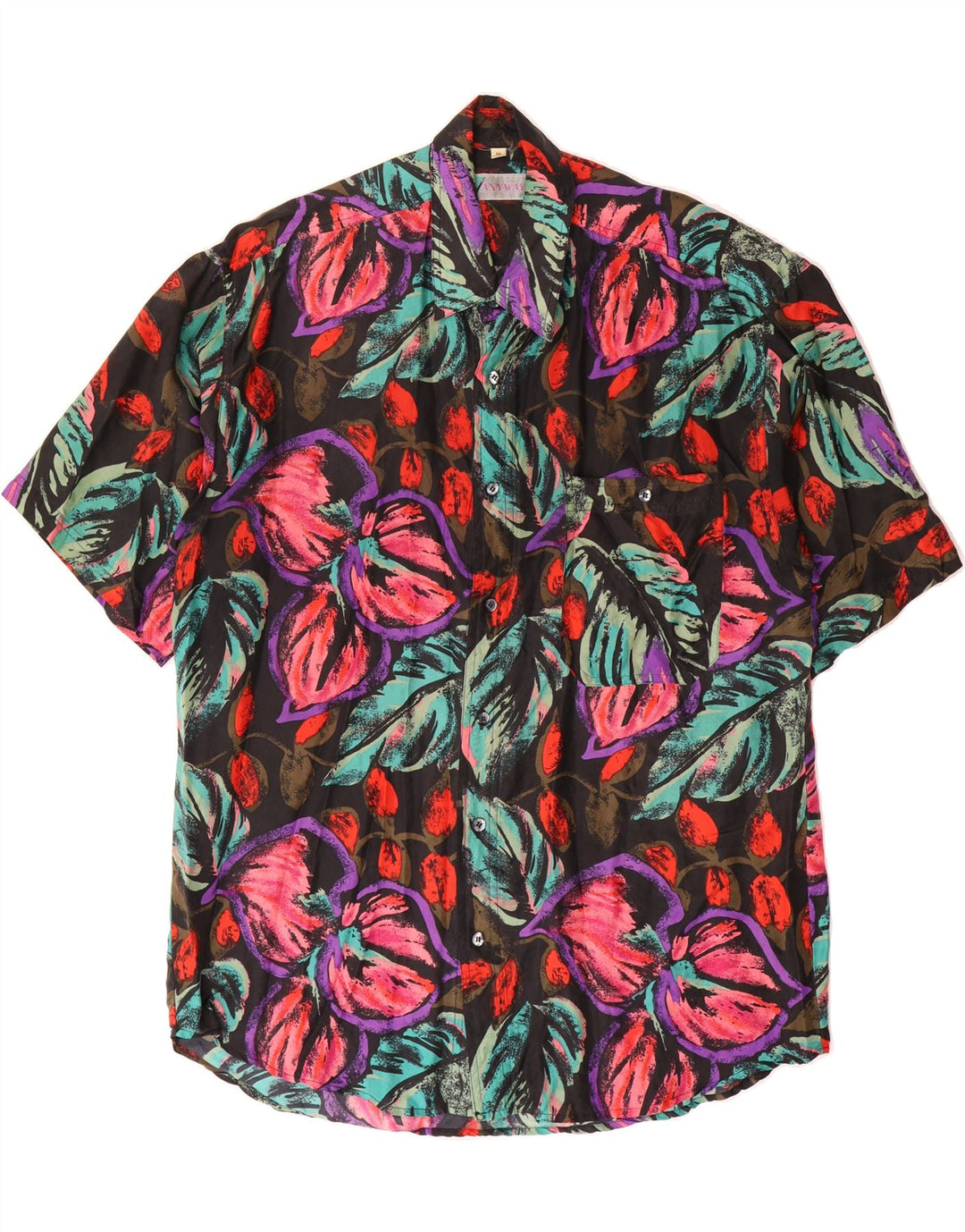 ANYWAY Mens Short Sleeve Shirt Medium Multicoloured Floral Silk Vintage Anyway and Second-Hand Anyway from Messina Hembry 
