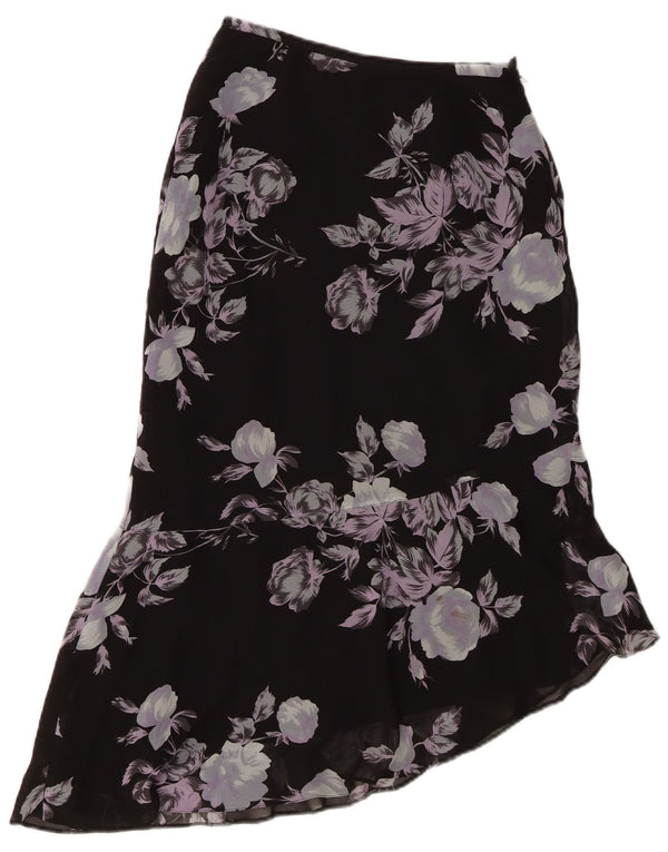 Laura Ashley Damen Asymmetrischer Rock UK 8 Small W24 Schwarze Blumenseide