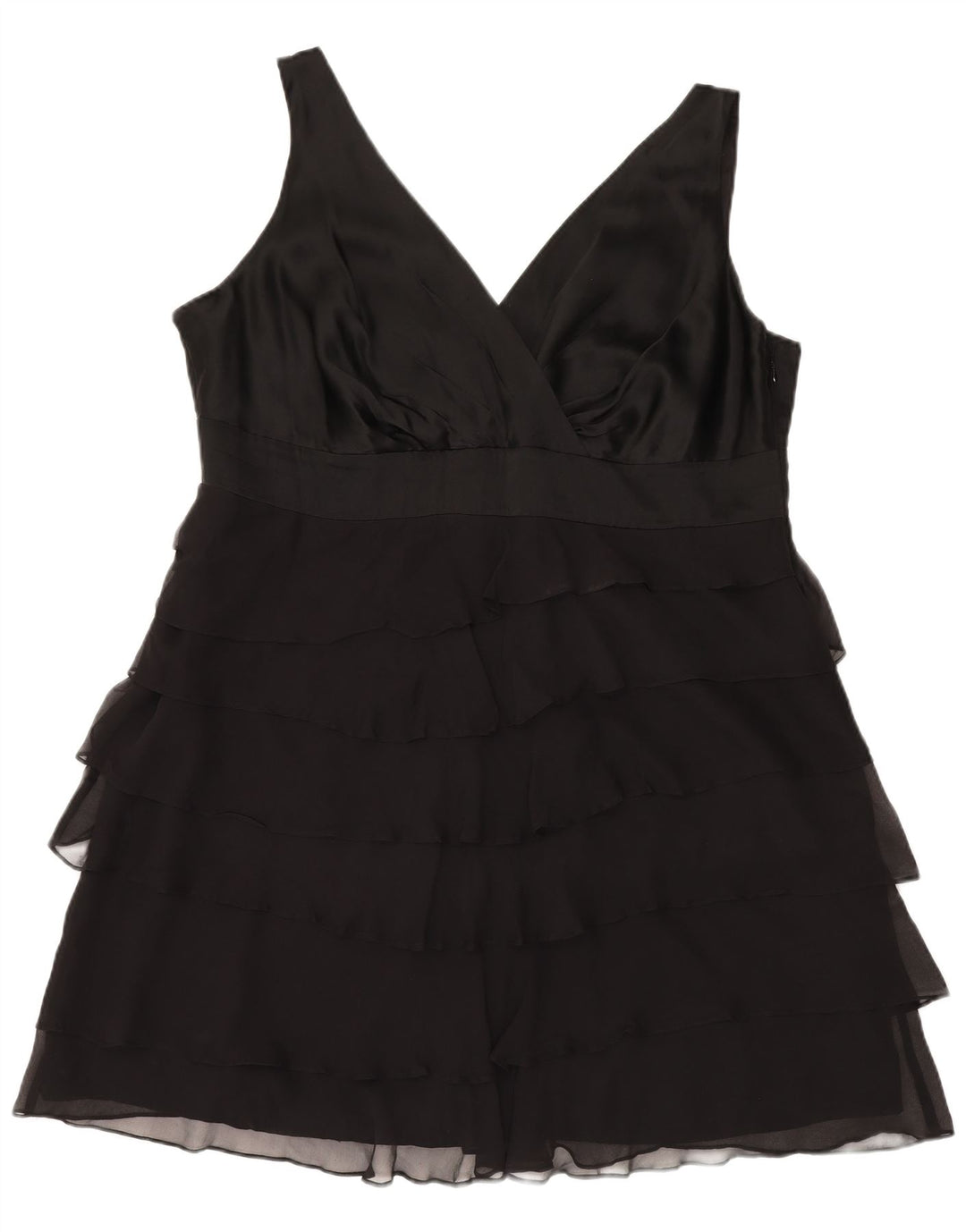 MONSOON Damen ärmelloses, gestuftes Kleid, UK 22 3XL, schwarze Seide