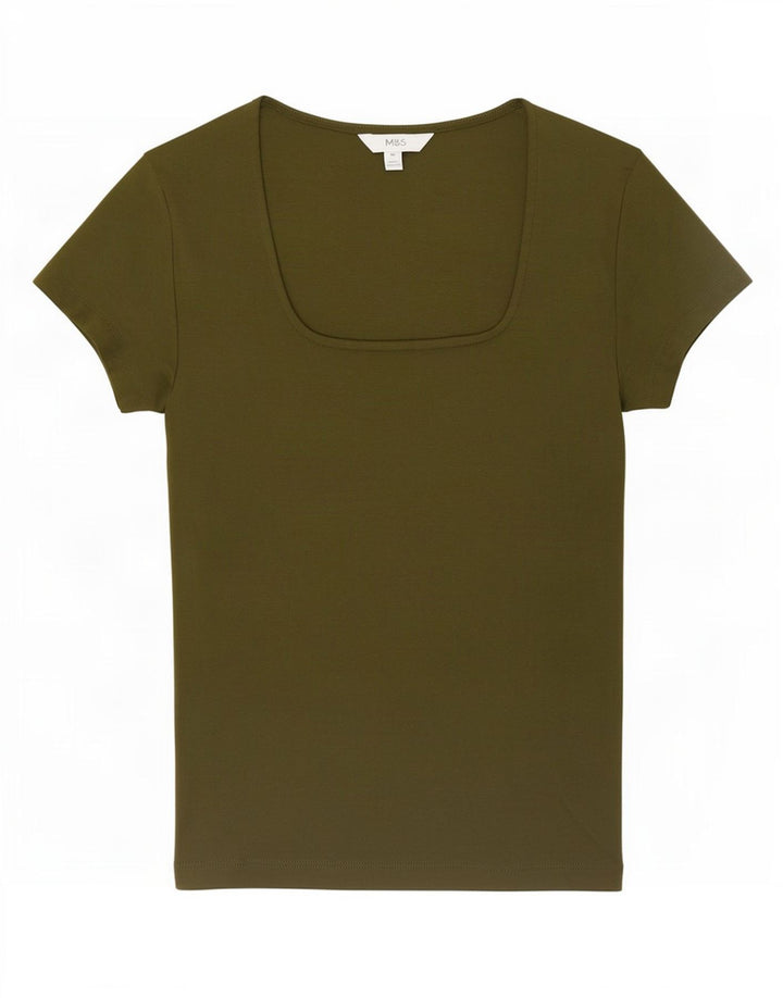 Marks & Spencer Damen T-Shirt Top UK 10 Small Khaki Baumwolle