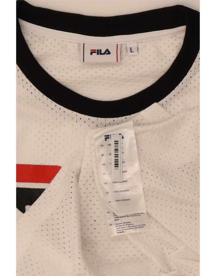 Fila Damen Grafik-T-Shirt-Oberteil UK 16 Large Weiß Polyester