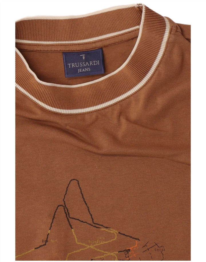 Trussardi Jeans Herren-Oberteil mit Grafik, langärmlig, mittelbraune Baumwolle