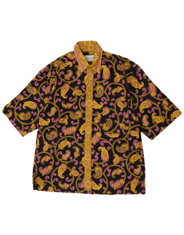 Vintage Herren Kurzarmhemd Medium Schwarz Paisley