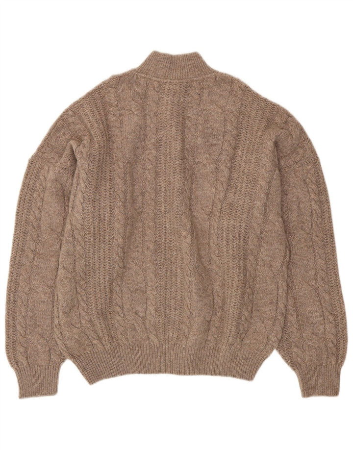 Vintage Herren-Pullover mit Knopfkragen, XL, braune Wolle