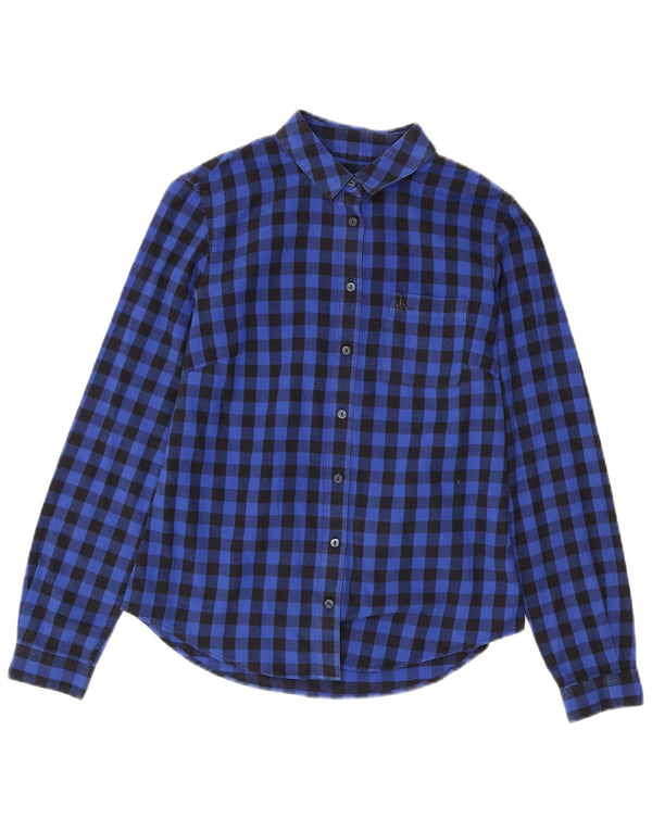 Jack Wills Damen-Flanellhemd mit langen Ärmeln, Gr. 8, klein, blau kariert