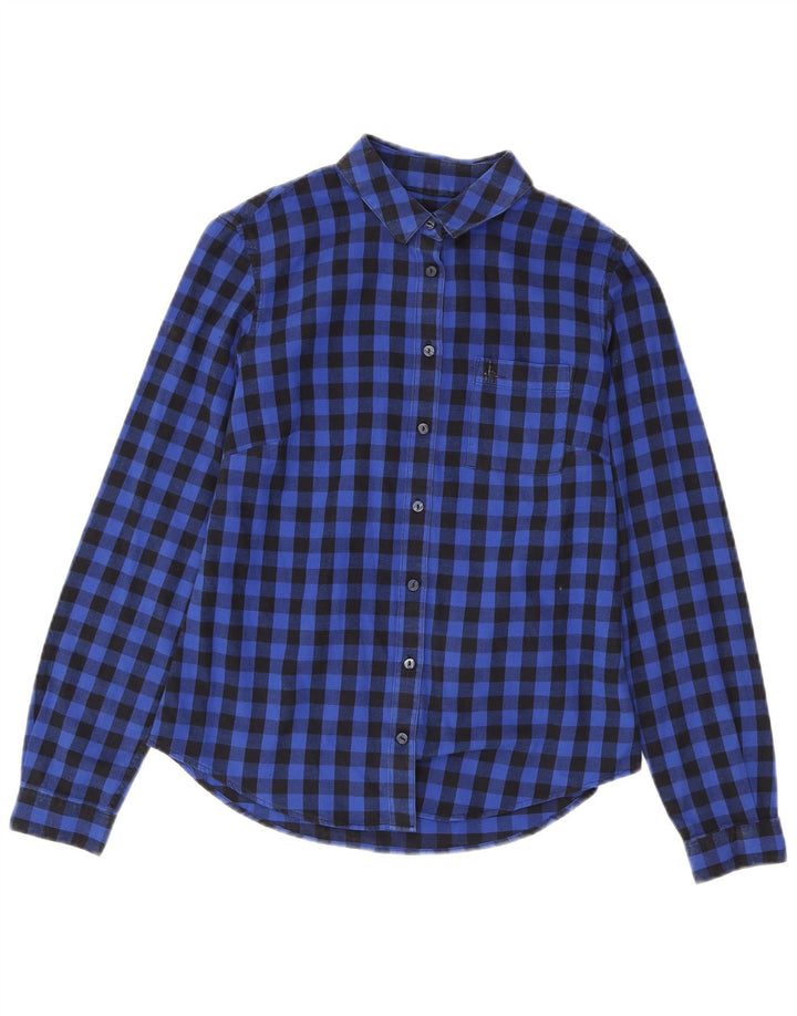 Jack Wills Damen-Flanellhemd mit langen Ärmeln, Gr. 8, klein, blau kariert