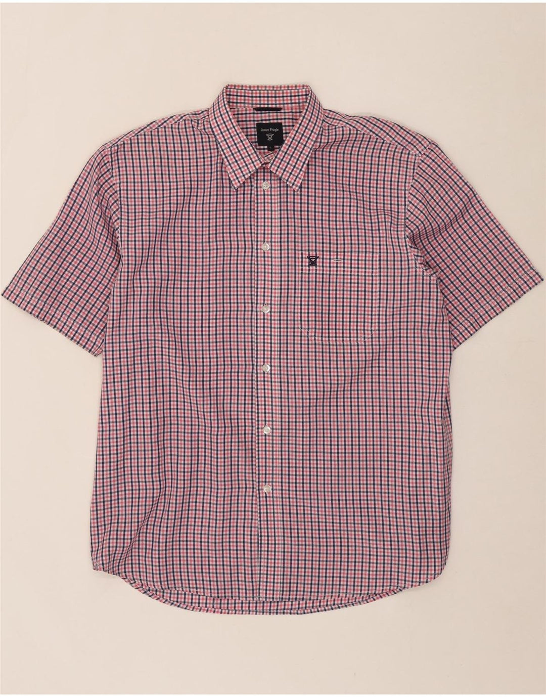 JAMES PRINGLE Mens Short Sleeve Shirt Large Pink Check Polyester Vintage James Pringle and Second-Hand James Pringle from Messina Hembry 