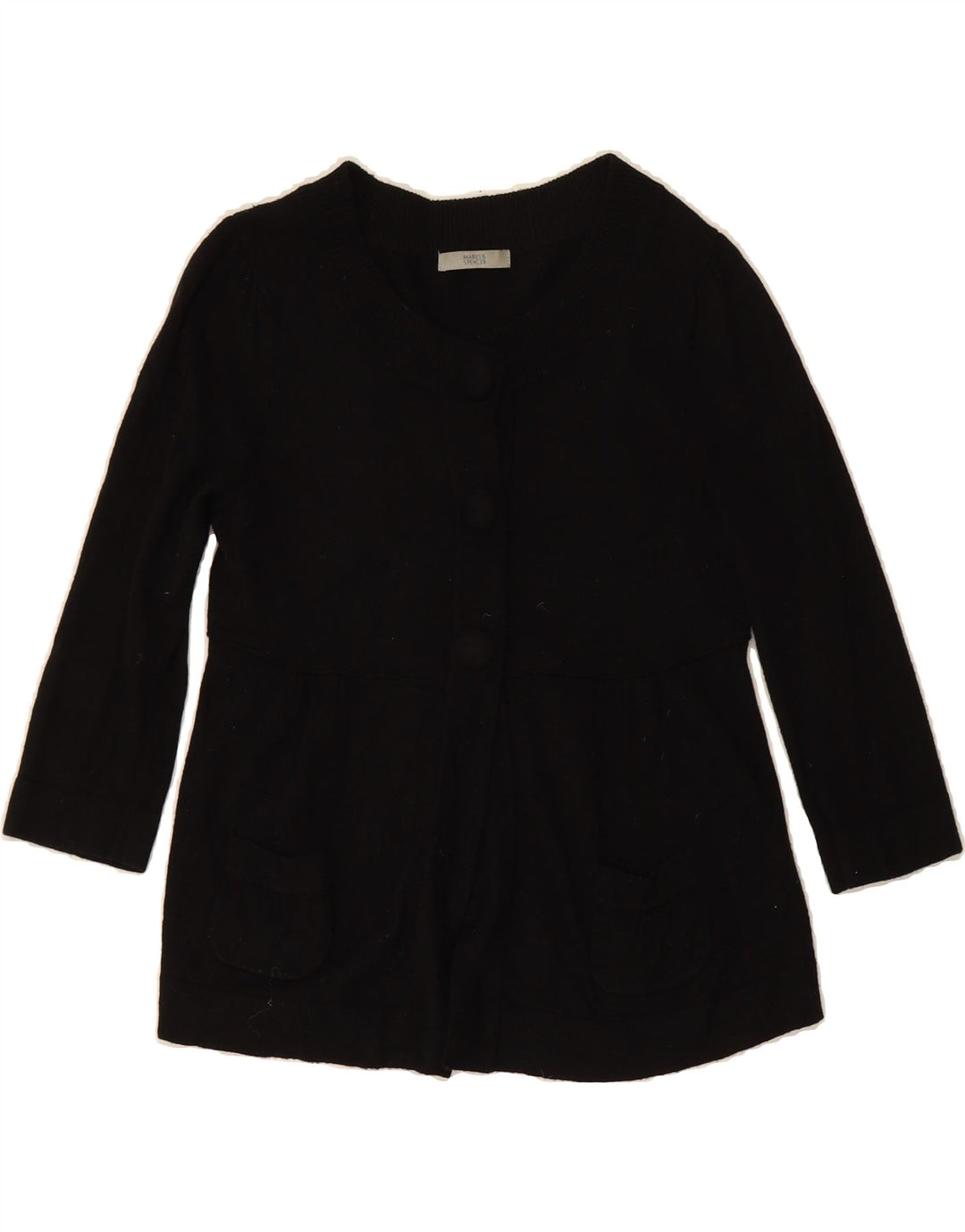 MARKS & SPENCER Womens 3/4 Sleeve Cardigan Sweater UK 10 Small Black Vintage Marks & Spencer and Second-Hand Marks & Spencer from Messina Hembry 