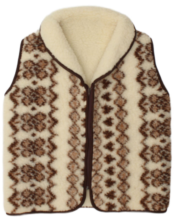 Vintage Damen Sherpa Gilet IT 48 XL Off White Fair Isle Wolle