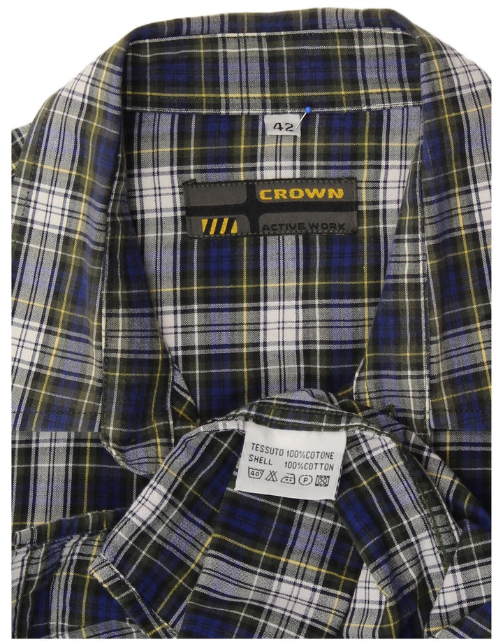 CROWN Herren-Flanellhemd, Größe 42, groß, marineblau, kariert, Baumwolle