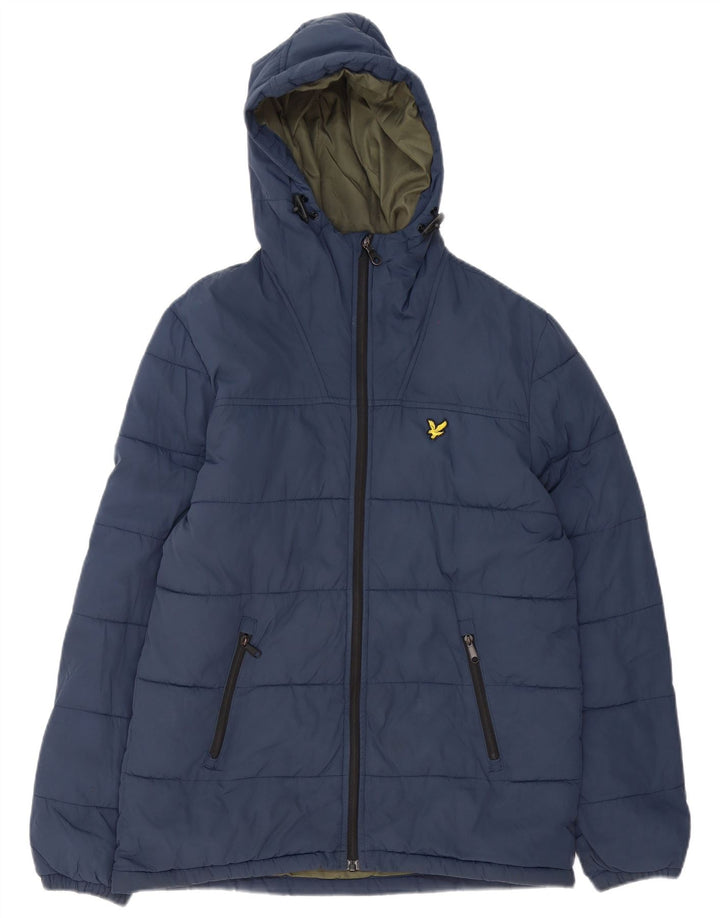 Lyle & Scott Wattierte Herrenjacke mit Kapuze, UK 36, Größe S, marineblaues Nylon
